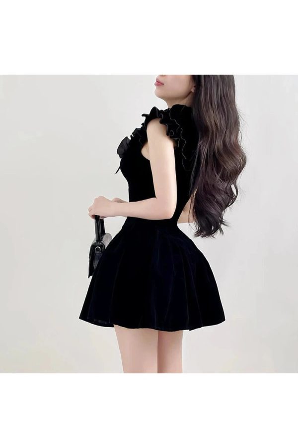 Velvet Ruffle Mini Dress - Y2K Aesthetic Cute Dress for Stylish Looks