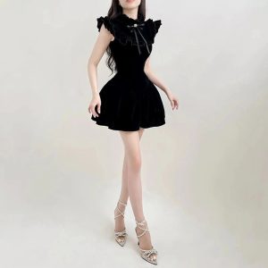 Velvet Ruffle Mini Dress - Y2K Aesthetic Cute Dress for Stylish Looks