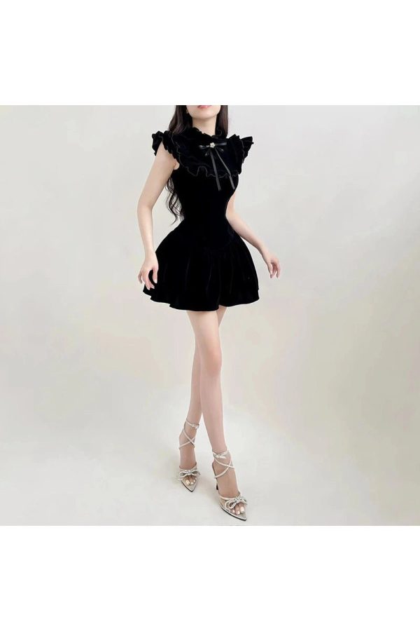 Velvet Ruffle Mini Dress - Y2K Aesthetic Cute Dress for Stylish Looks