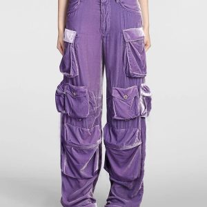 Velvet Vibe Y2K Utility Cargo Pants for Grunge and Coquette Aesthetic