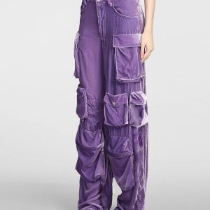 Velvet Vibe Y2K Utility Cargo Pants for Grunge and Coquette Aesthetic