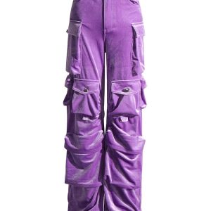 Velvet Vibe Y2K Utility Cargo Pants for Grunge and Coquette Aesthetic