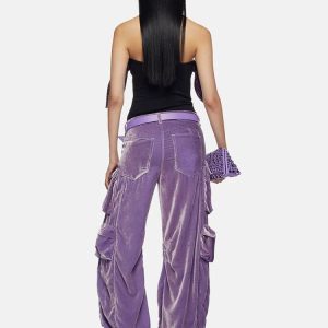 Velvet Vibe Y2K Utility Cargo Pants for Grunge and Coquette Aesthetic