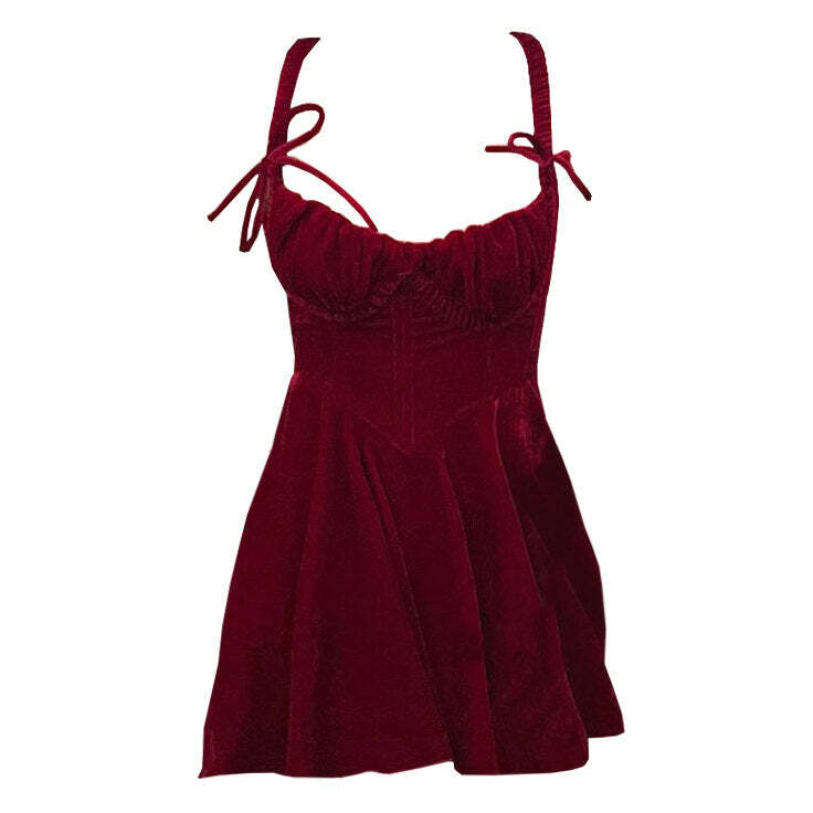 Vintage Aesthetic Y2K Red Velvet Mini Dress for Coquette Style Lovers