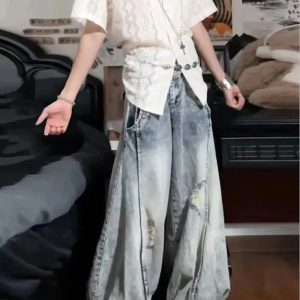 Vintage Balloon Wide-Leg Jeans for Y2K Aesthetic and Grunge Style