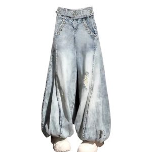 Vintage Balloon Wide-Leg Jeans for Y2K Aesthetic and Grunge Style