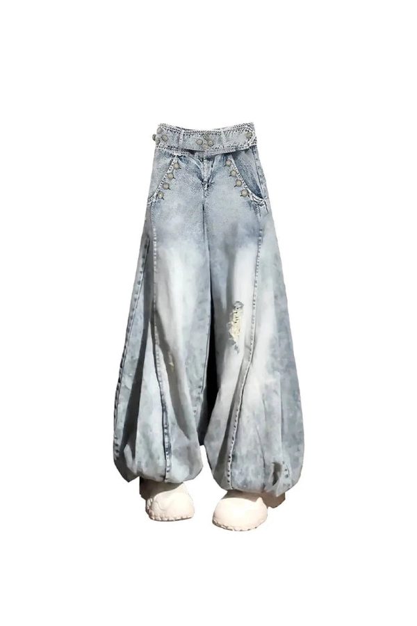 Vintage Balloon Wide-Leg Jeans for Y2K Aesthetic and Grunge Style