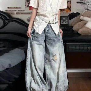 Vintage Balloon Wide-Leg Jeans for Y2K Aesthetic and Grunge Style