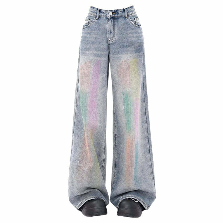 Vintage Brush Strokes Jeans in Y2K Aesthetic for Trendy Outfits