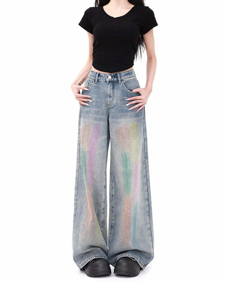 Vintage Brush Strokes Jeans in Y2K Aesthetic for Trendy Outfits