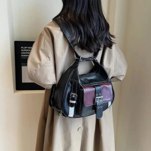 Vintage Buckled Satchel Bag - Y2K Aesthetic Chic for Every Outfit