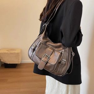 Vintage Buckled Satchel Bag - Y2K Aesthetic Chic for Every Outfit