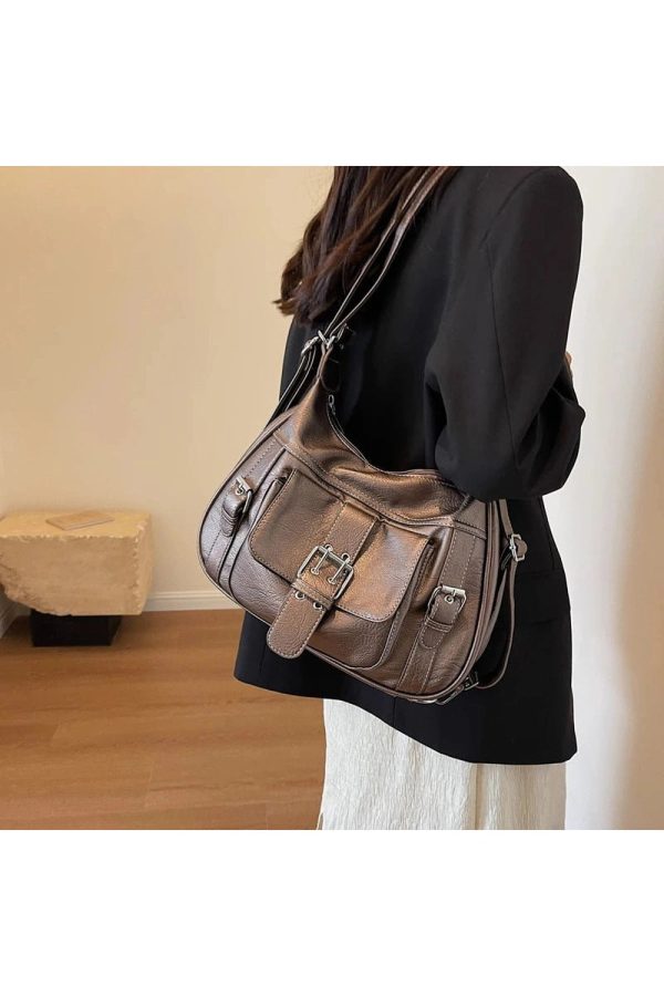 Vintage Buckled Satchel Bag - Y2K Aesthetic Chic for Every Outfit