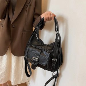 Vintage Buckled Satchel Bag - Y2K Aesthetic Chic for Every Outfit