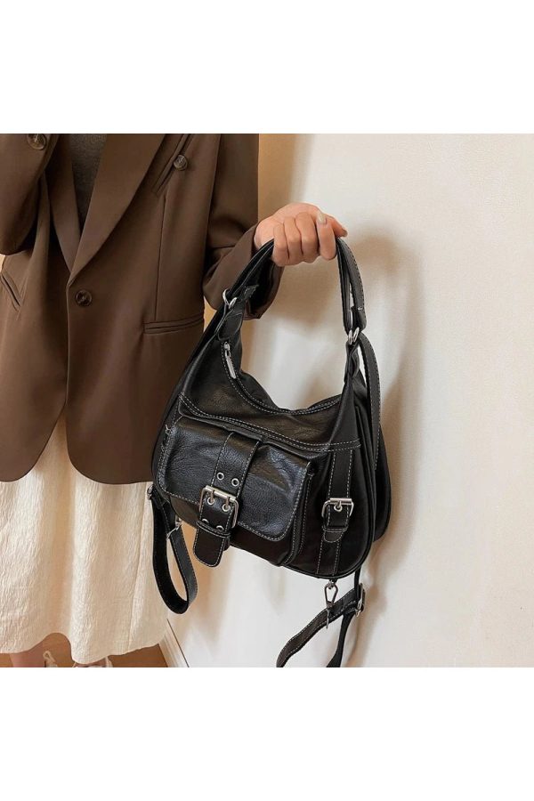 Vintage Buckled Satchel Bag - Y2K Aesthetic Chic for Every Outfit