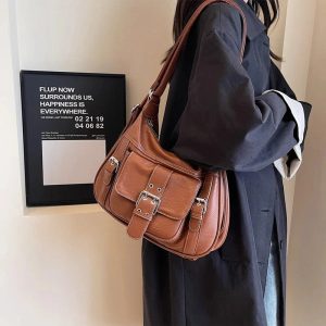 Vintage Buckled Satchel Bag - Y2K Aesthetic Chic for Every Outfit