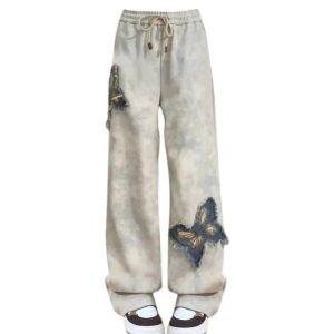 Vintage Butterfly Patch Joggers - Y2K Aesthetic Comfy Streetwear Pants