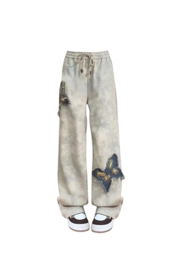 Vintage Butterfly Patch Joggers - Y2K Aesthetic Comfy Streetwear Pants