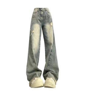 Vintage Fade Distressed Wide-Leg Jeans for Y2K Aesthetic Outfits