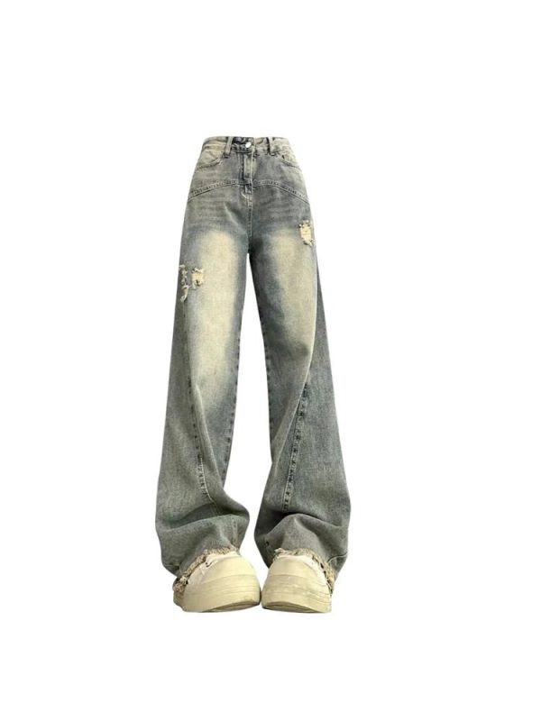 Vintage Fade Distressed Wide-Leg Jeans for Y2K Aesthetic Outfits