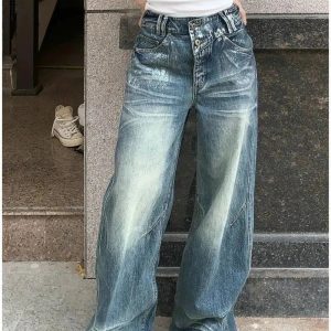 Vintage Fade Wide-Leg Jeans for Y2K Aesthetic and Grunge Style Outfits