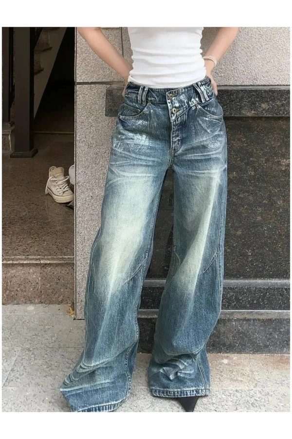 Vintage Fade Wide-Leg Jeans for Y2K Aesthetic and Grunge Style Outfits