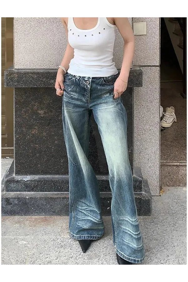 Vintage Fade Wide-Leg Jeans for Y2K Aesthetic and Grunge Style Outfits