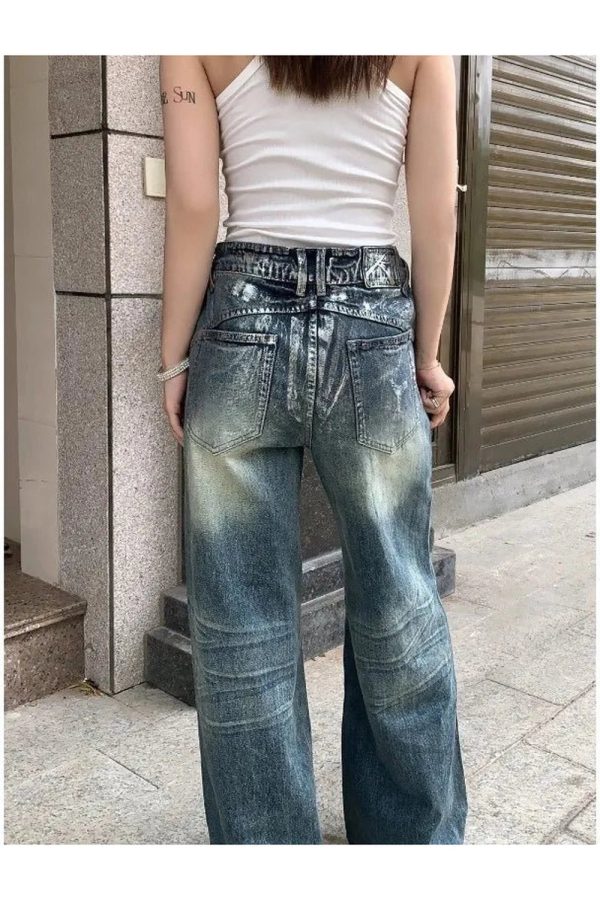 Vintage Fade Wide-Leg Jeans for Y2K Aesthetic and Grunge Style Outfits