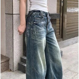 Vintage Fade Wide-Leg Jeans for Y2K Aesthetic and Grunge Style Outfits