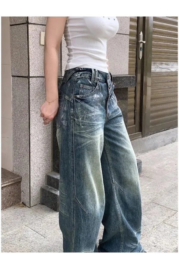 Vintage Fade Wide-Leg Jeans for Y2K Aesthetic and Grunge Style Outfits