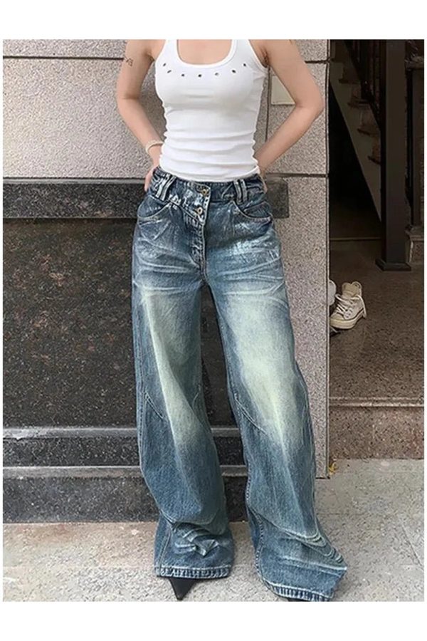 Vintage Fade Wide-Leg Jeans for Y2K Aesthetic and Grunge Style Outfits