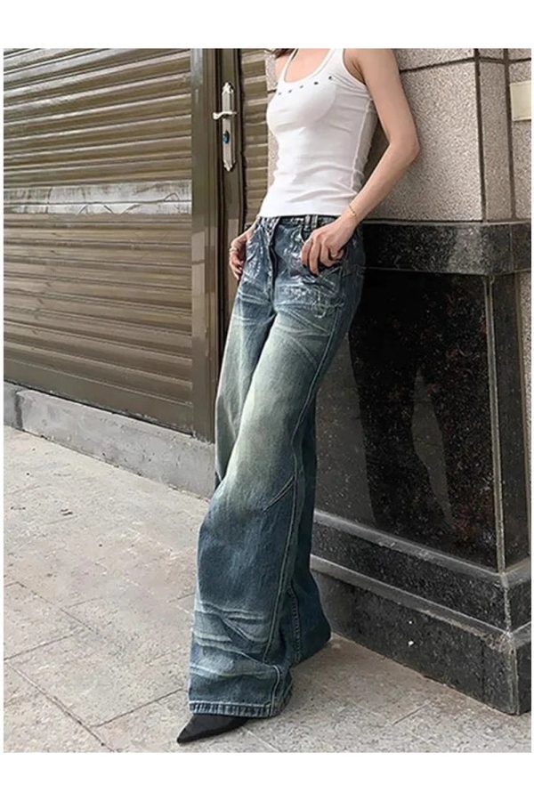 Vintage Fade Wide-Leg Jeans for Y2K Aesthetic and Grunge Style Outfits