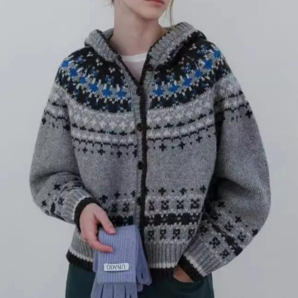 Vintage Fair Isle Knit Cardigan - Y2K Aesthetic Cozy Layering Essential