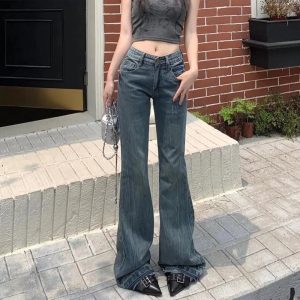 Vintage Flare Denim Jeans for Y2K Aesthetic and Grunge Style Lovers