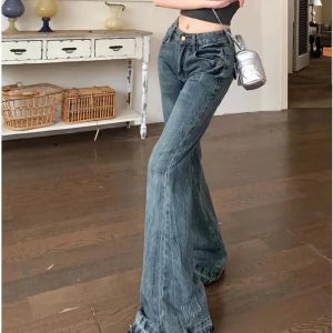 Vintage Flare Denim Jeans for Y2K Aesthetic and Grunge Style Lovers