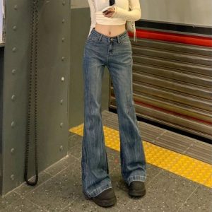 Vintage Flare Denim Jeans for Y2K Aesthetic and Grunge Style Lovers