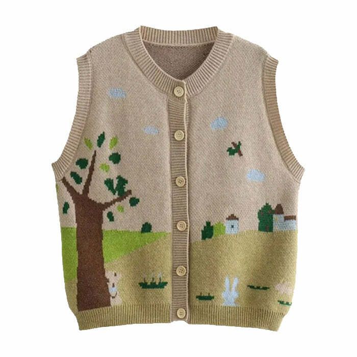 Vintage-Inspired Grandma's House Button Up Vest for Y2K Aesthetic Style