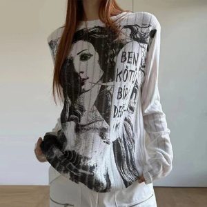 Vintage Muse Y2K Graphic Long Sleeve Tee - Retro Aesthetic Top