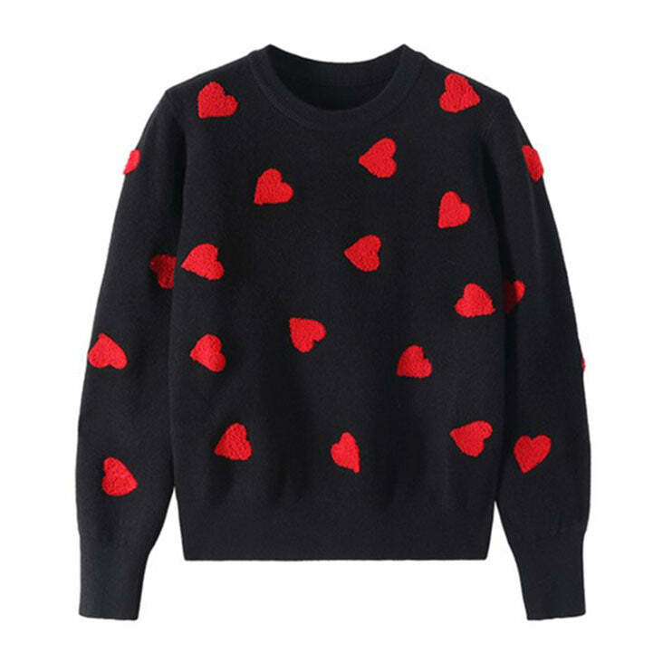 Vintage Red Hearts Sweater - Y2K Aesthetic Cute Top for Cozy Fall Vibes