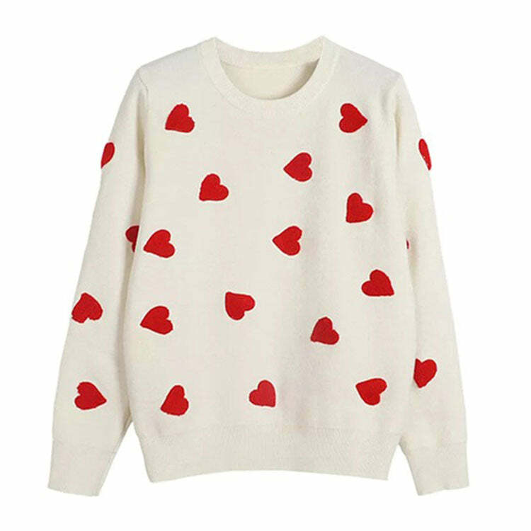 Vintage Red Hearts Sweater - Y2K Aesthetic Cute Top for Cozy Fall Vibes