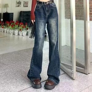 Vintage Wash Flare Jeans in Y2K Style for a Chic Aesthetic Look