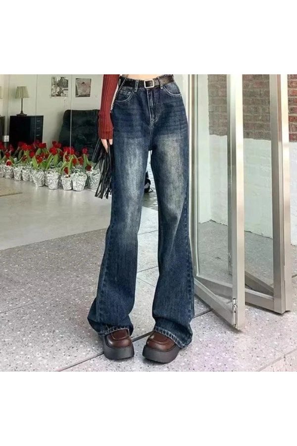 Vintage Wash Flare Jeans in Y2K Style for a Chic Aesthetic Look