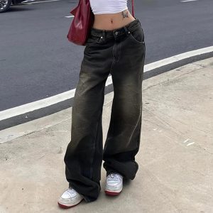 Vintage Washed Baggy Jeans for Y2K Aesthetic and Grunge Style Lovers