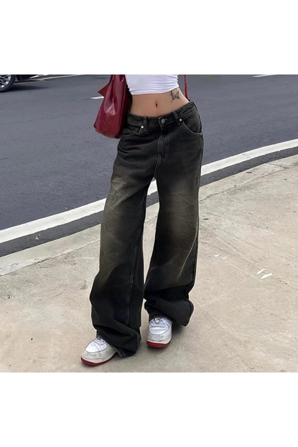 Vintage Washed Baggy Jeans for Y2K Aesthetic and Grunge Style Lovers