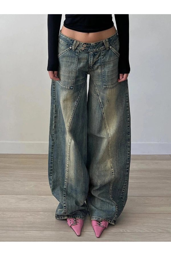 Vintage Washed Baggy Jeans for Y2K Aesthetic and Grunge Style Outfits