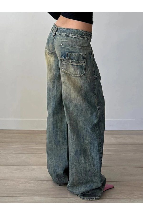 Vintage Washed Baggy Jeans for Y2K Aesthetic and Grunge Style Outfits