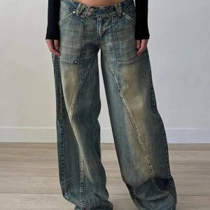 Vintage Washed Baggy Jeans for Y2K Aesthetic and Grunge Style Outfits