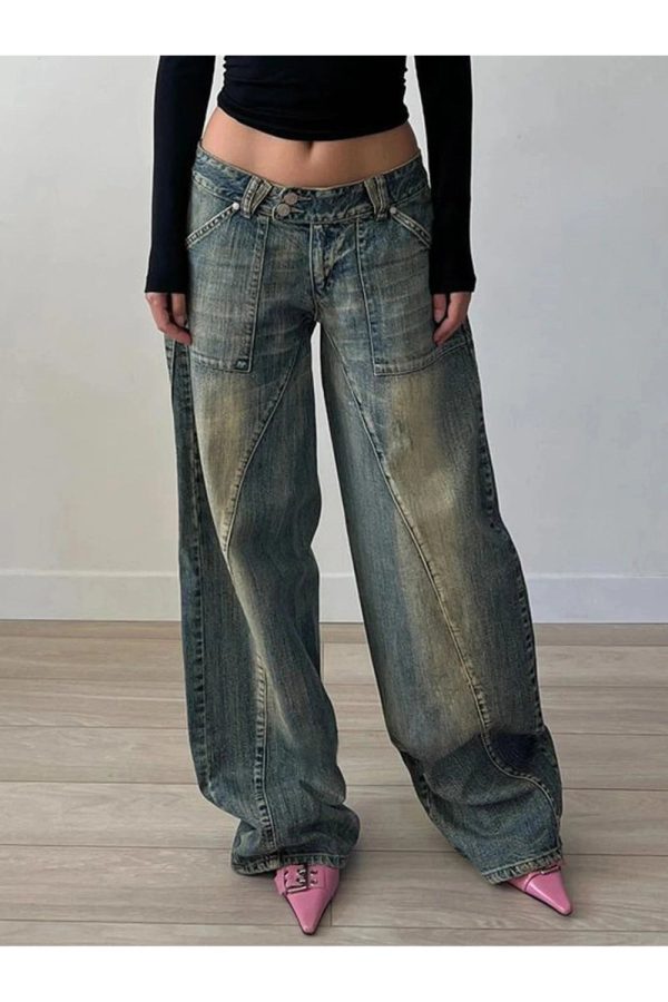 Vintage Washed Baggy Jeans for Y2K Aesthetic and Grunge Style Outfits