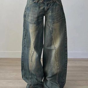 Vintage Washed Baggy Jeans for Y2K Aesthetic and Grunge Style Outfits