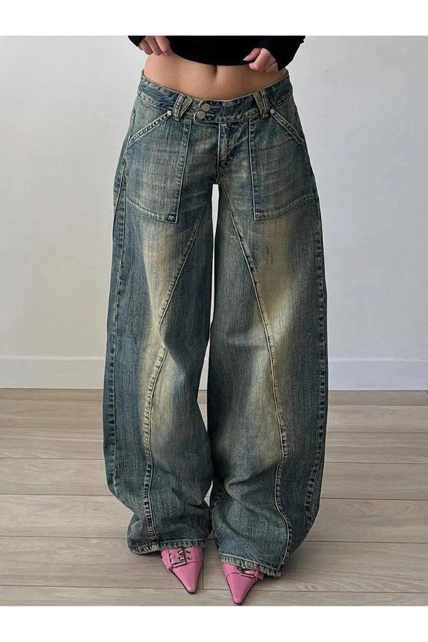 Vintage Washed Baggy Jeans for Y2K Aesthetic and Grunge Style Outfits